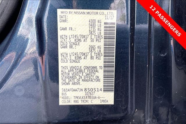 2018 Nissan NV Passenger SL 12 Passenger